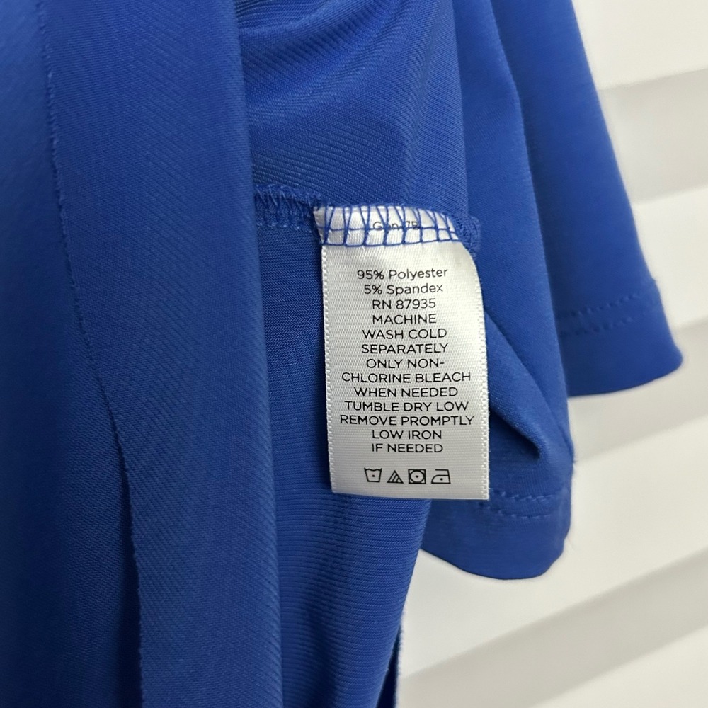 Susan Graver Royal Blue Liquid Knit Tiered Asymmetrical Ruffle Top XL 3/4 Sleeve - Picture 6 of 8